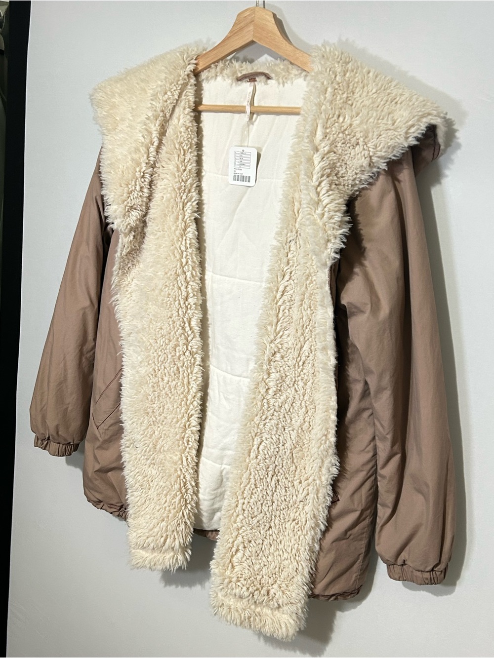 NWT Free People Penny Lane Style Faux Fur Oversized Sherpa Hooded Jacket XS - Picture 3 of 16